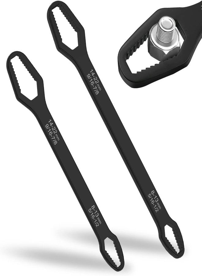 DIKPUL GROUP 2Pcs Universal Wrench Double End Self-Tensioning Spanner for 14mm-22mm- 8-13, 8-17mm-3-8mm Disassembly Screw Nuts Durable Heavy Duty Metal Ratchet Wrench for Car Bicycle Motorcycle Repair - Image 1